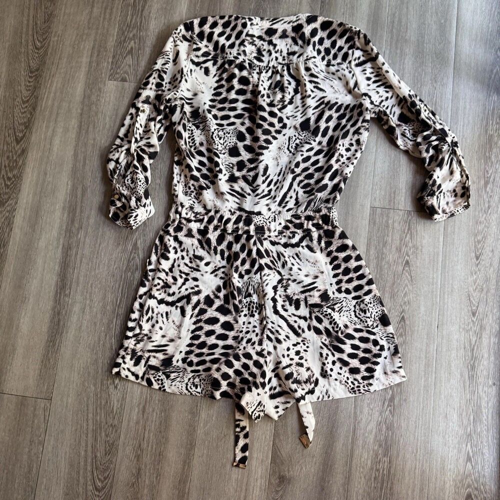 Jennifer Lopez Size 6 Romper Animal Print Long Or 3/4 Sleeve Buttons Mob Wife - Picture 3 of 12